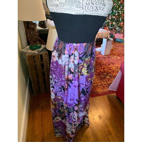 MM Couture By Miss Me Floral 100% Silk Strapless A Line Maxi Dress Women S - Picture 7 of 8